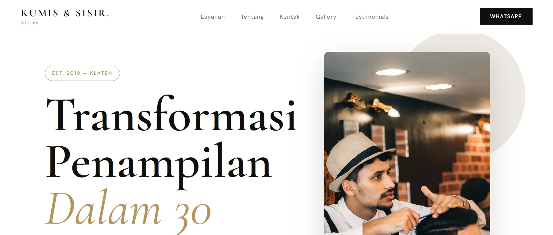 Landing page Kumis dan Sisir - jasa pembuatan website barbershop Klaten