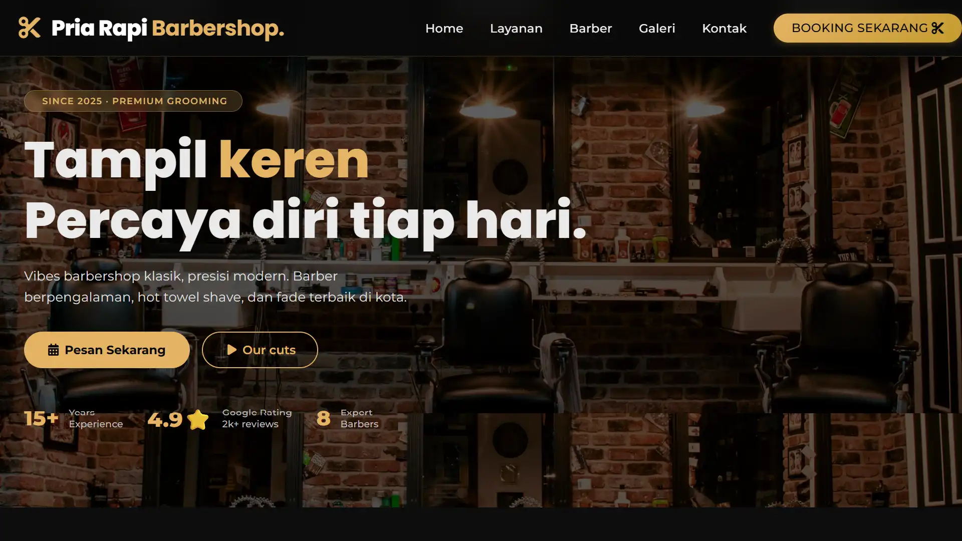 Landing page Pria Rapi Barbershop - jasa pembuatan website barbershop Klaten